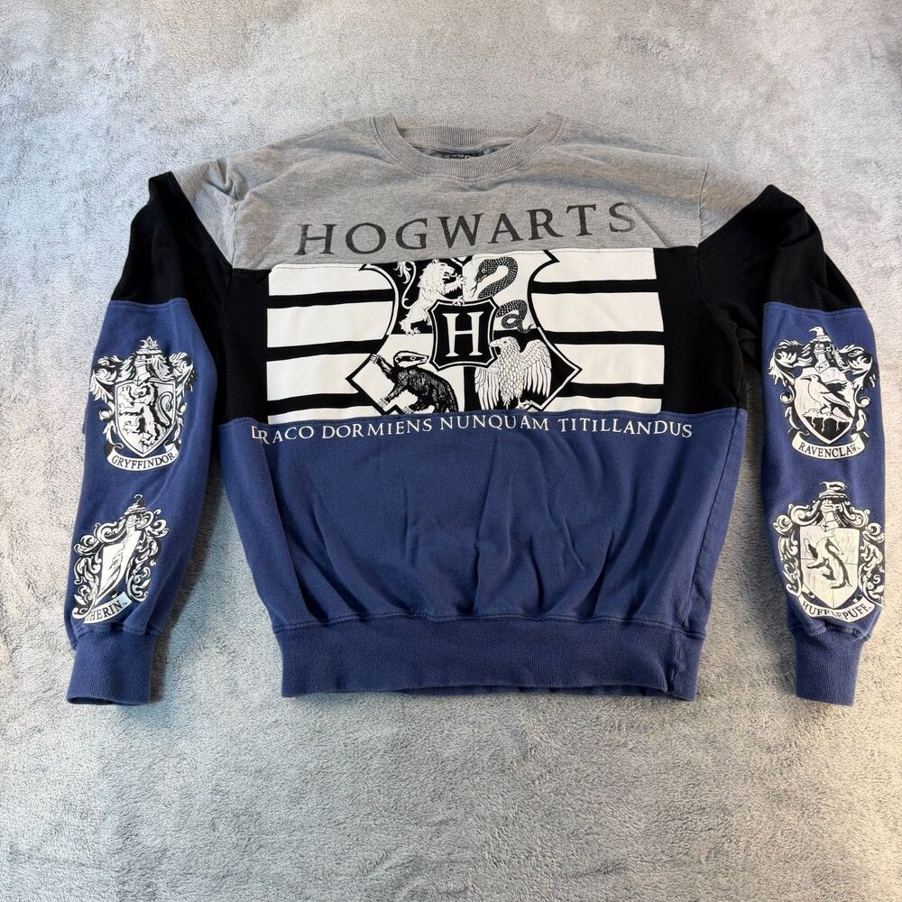 Harry Potter Hogwarts Sweatshirt Mens L 2016 All 4 Houses Crest Color Block